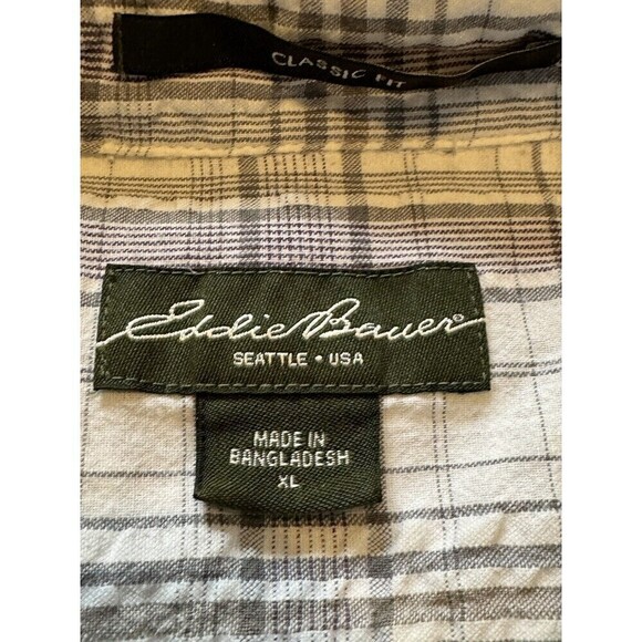 Eddie Bauer Button Up Shirt Mens XL Short Sleeve Plaid Multicolor Classic Fit - Picture 5 of 8